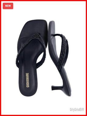 CUSHIONAIRE Mila Beaded Kitten Heel Thong Sandals Square Toe Faux Suede